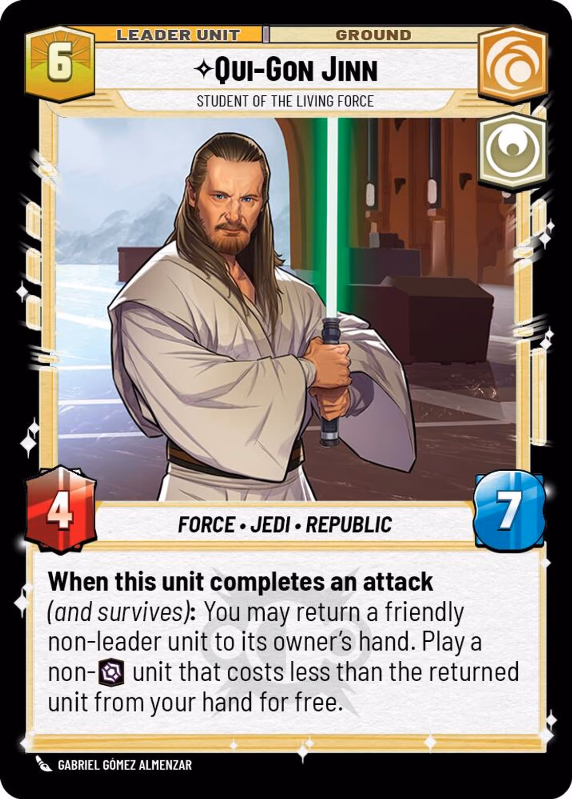 Qui-Gon Jinn - Student of the Living Force G25-1 Star Wars Unlimited card (back face)