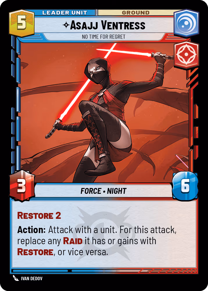Asajj Ventress - No Time for Regret HMW-001 Star Wars Unlimited card (back face)