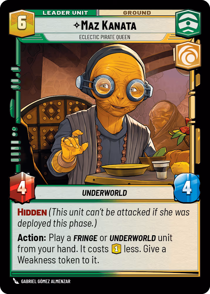 Maz Kanata - Eclectic Pirate Queen HMW-002 Star Wars Unlimited card (back face)