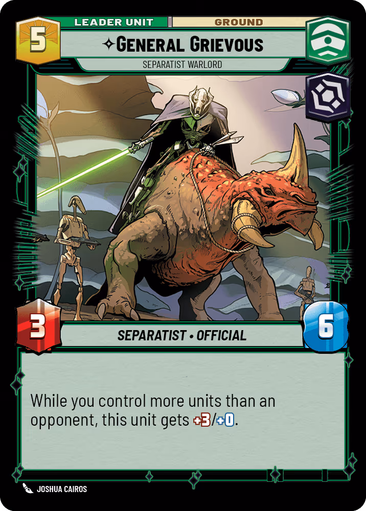 General Grievous - Separatist Warlord HMW-008 Star Wars Unlimited card (back face)
