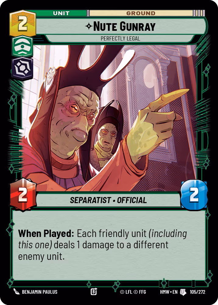 Nute Gunray - Perfectly Legal HMW-105 Star Wars Unlimited card