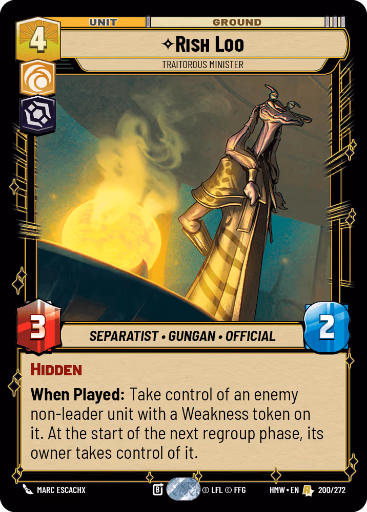 Rish Loo - Traitorous Minister HMW-200 Star Wars Unlimited card