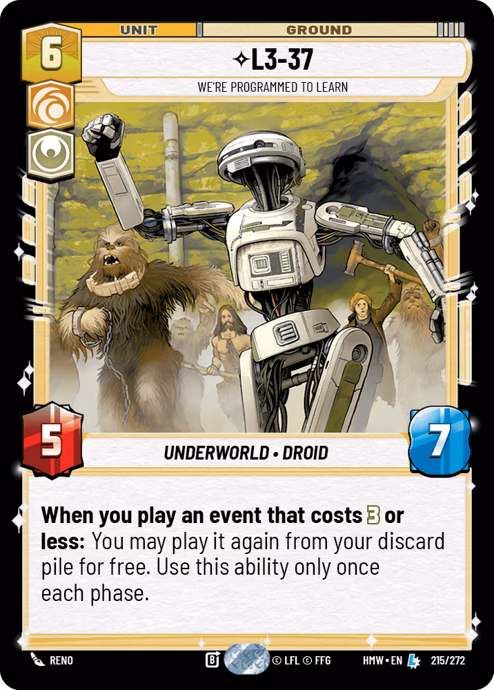 L3-37 - We're Programmed to Learn HMW-215 Star Wars Unlimited card