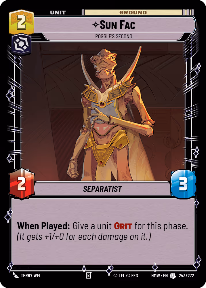 Sun Fac - Poggle's Second HMW-243 Star Wars Unlimited card