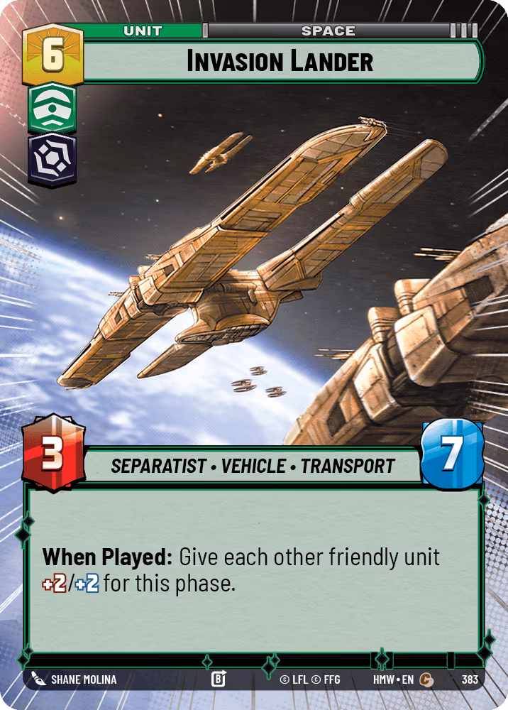 Invasion Lander HMW-383 Hyperspace Star Wars Unlimited card