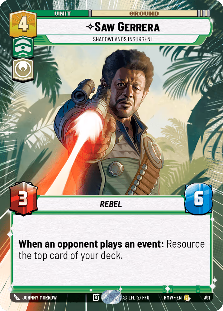 Saw Gerrera - Shadowlands Insurgent HMW-391 Hyperspace Star Wars Unlimited card