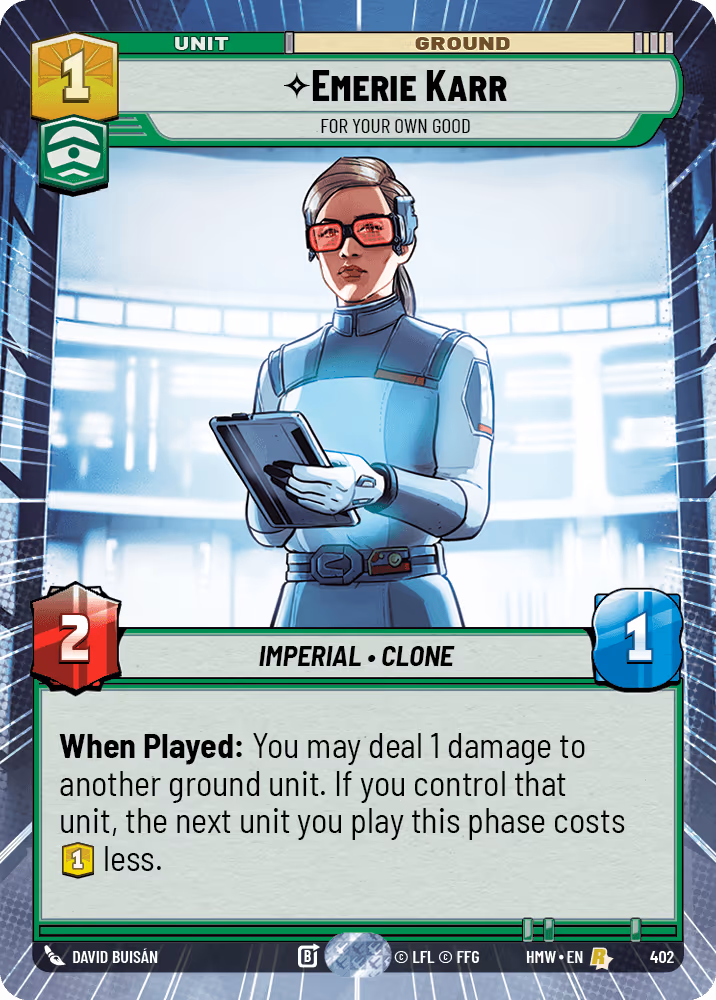 Emerie Karr - For Your Own Good HMW-402 Hyperspace Star Wars Unlimited card