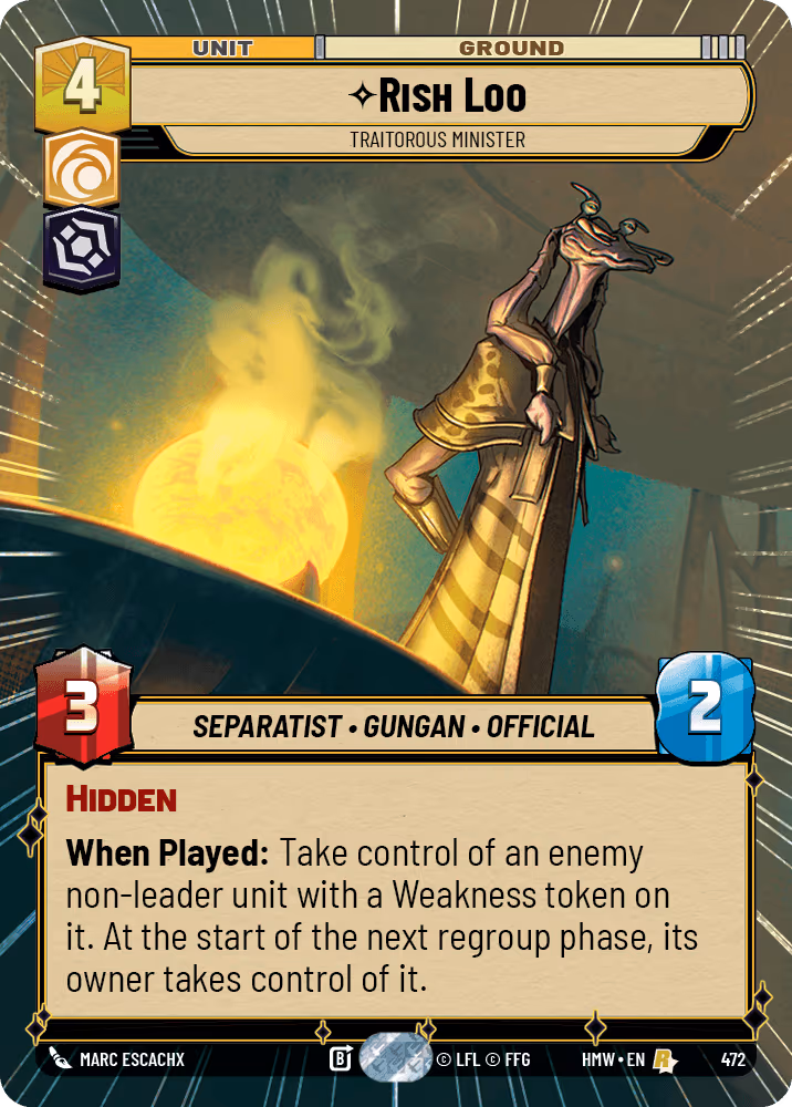 Rish Loo - Traitorous Minister HMW-472 Hyperspace Star Wars Unlimited card