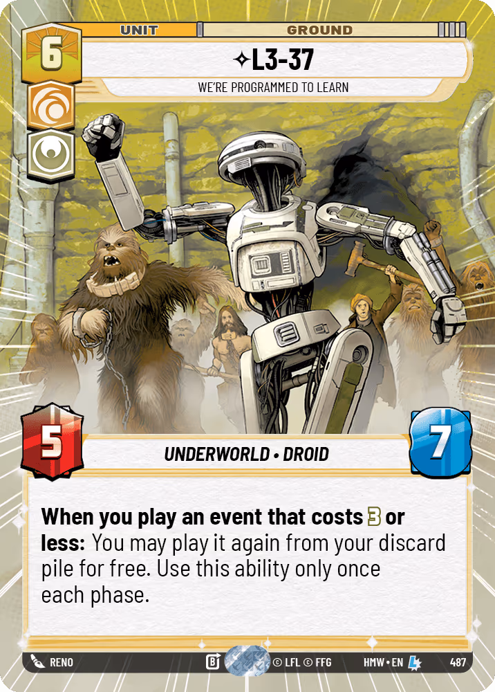 L3-37 - We're Programmed to Learn HMW-487 Hyperspace Star Wars Unlimited card