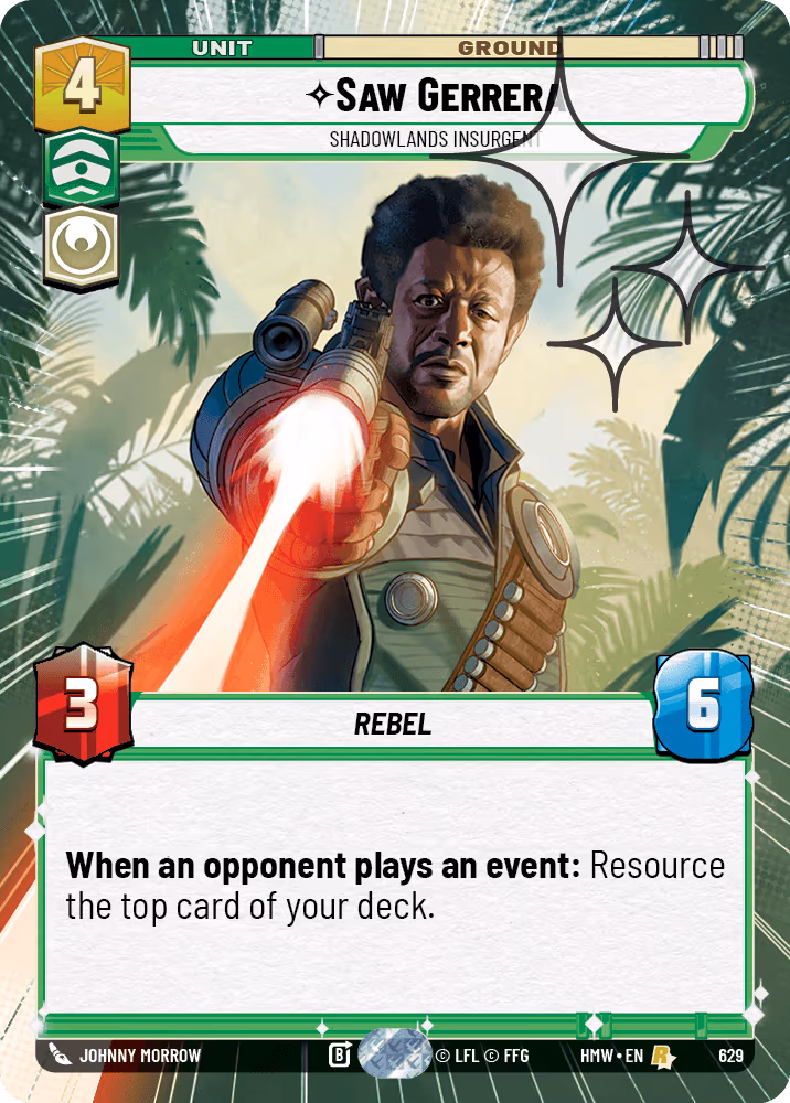 Saw Gerrera - Shadowlands Insurgent HMW-629 Hyperspace Foil Star Wars Unlimited card