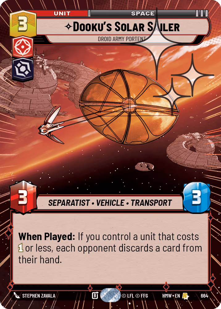Dooku's Solar Sailer - Droid Army Portent HMW-664 Hyperspace Foil Star Wars Unlimited card
