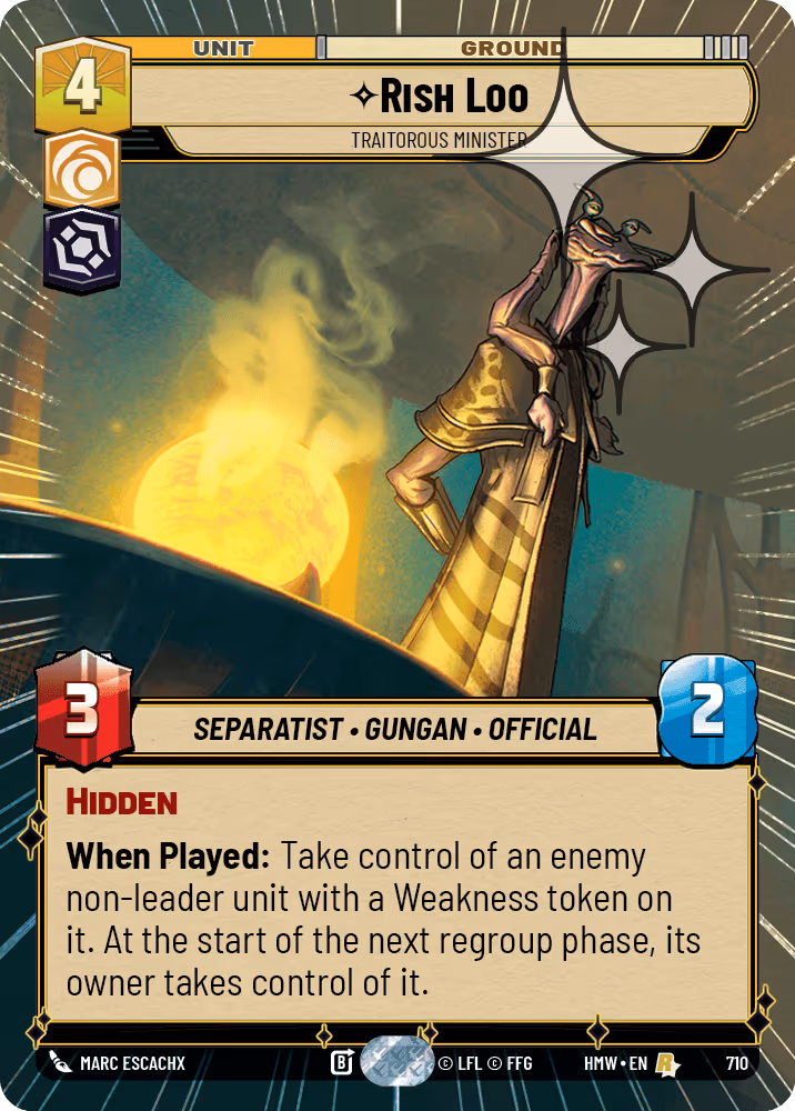 Rish Loo - Traitorous Minister HMW-710 Hyperspace Foil Star Wars Unlimited card