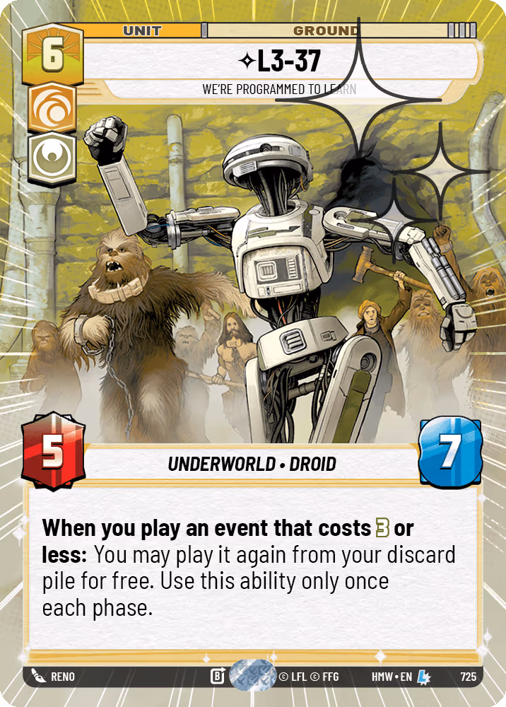 L3-37 - We're Programmed to Learn HMW-725 Hyperspace Foil Star Wars Unlimited card