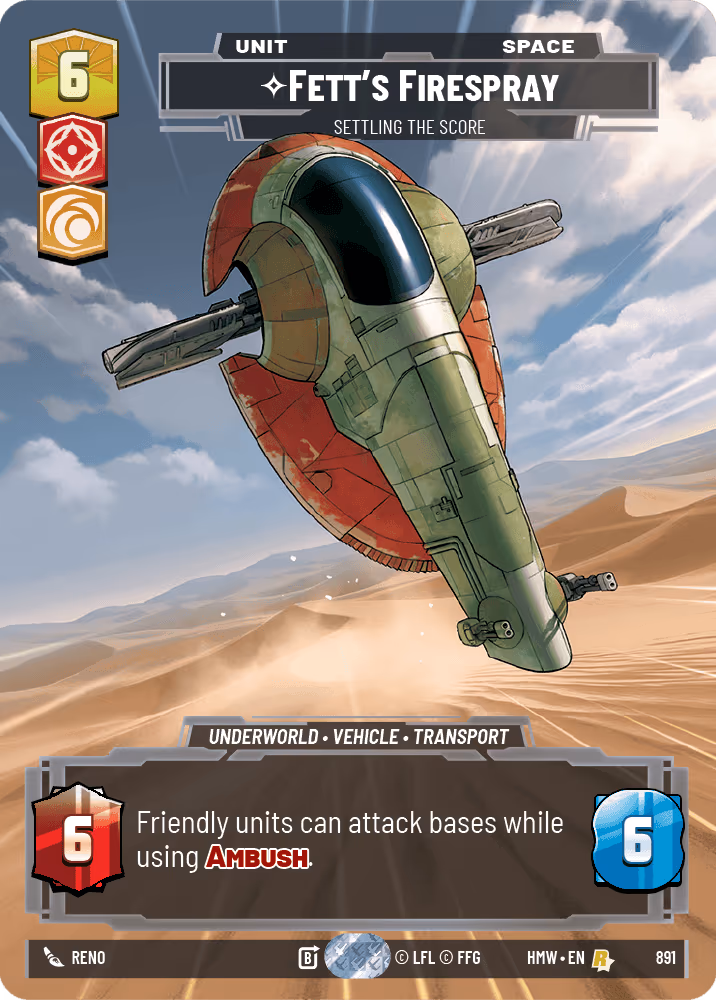 Fett's Firespray - Settling the Score HMW-891 Prestige Foil Star Wars Unlimited card
