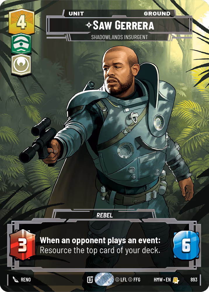 Saw Gerrera - Shadowlands Insurgent HMW-893 Prestige Foil Star Wars Unlimited card