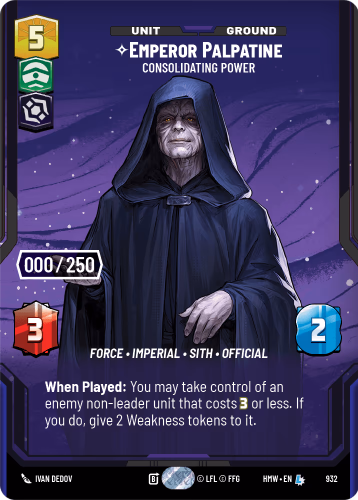 Emperor Palpatine - Consolidating Power HMW-932 Serialized Star Wars Unlimited card