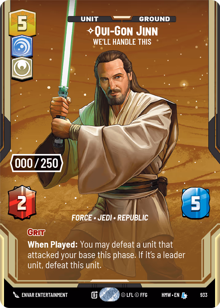 Qui-Gon Jinn - We'll Handle This HMW-933 Serialized Star Wars Unlimited card
