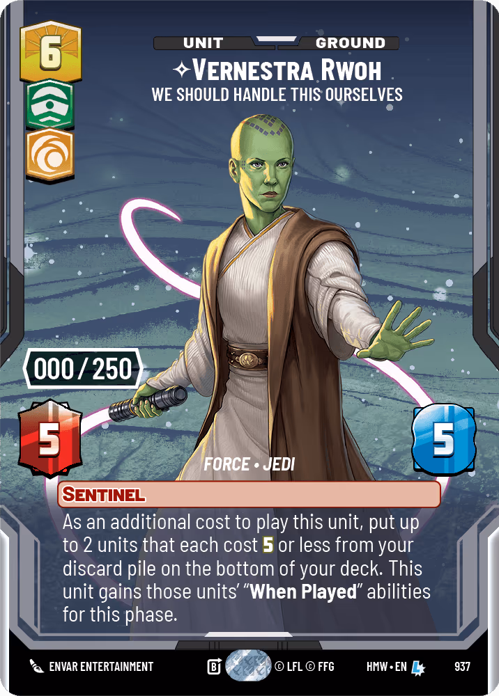 Vernestra Rwoh - We Should Handle This Ourselves HMW-937 Prestige Serialized Star Wars Unlimited card