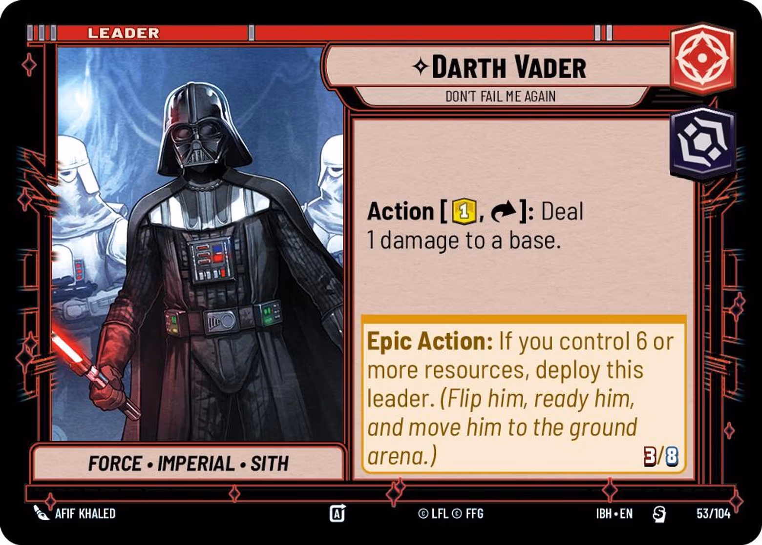 Darth Vader - Don't Fail Me Again IBH-53 Star Wars Unlimited card