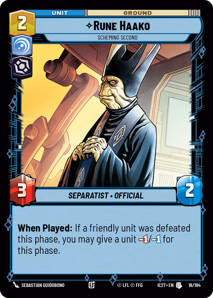 Rune Haako - Scheming Second IC27-016 Star Wars Unlimited card