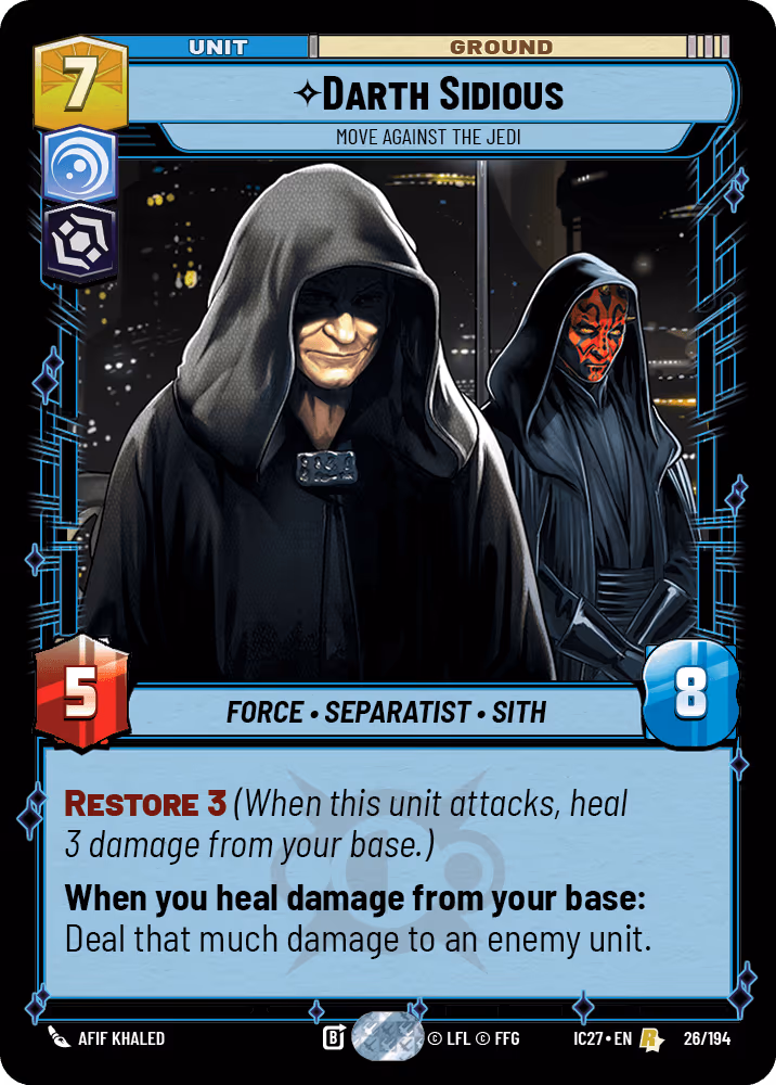 Darth Sidious - Move Against the Jedi Star Wars Unlimited card