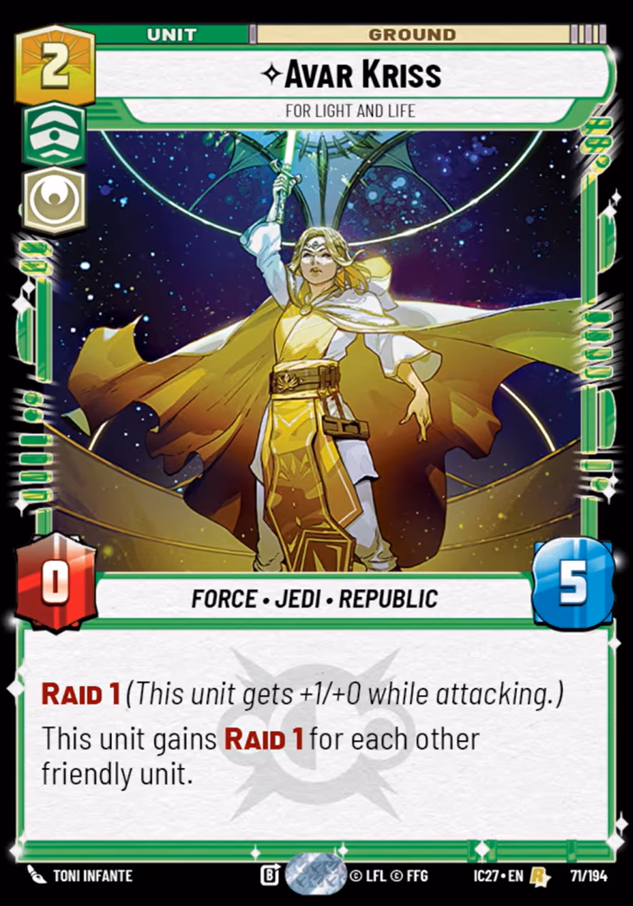 Avar Kriss - For Light and Life IC27-071 Star Wars Unlimited card