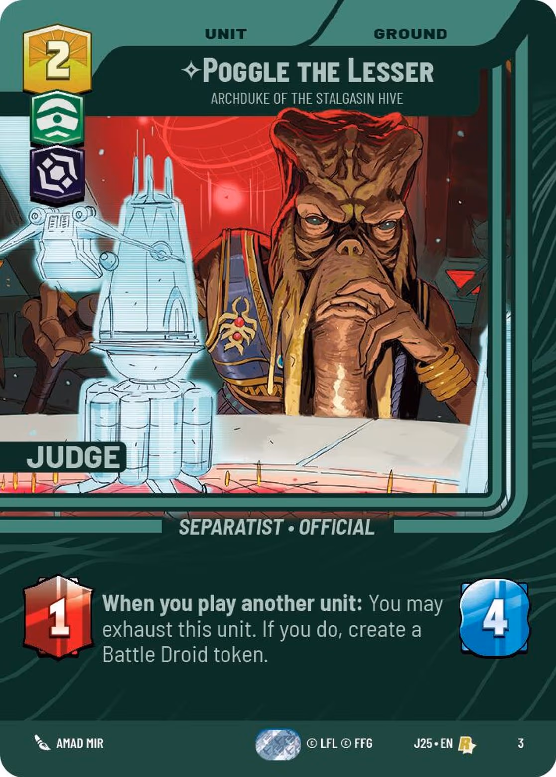 Poggle the Lesser - Archduke of the Stalgasin Hive J25-3 Star Wars Unlimited card