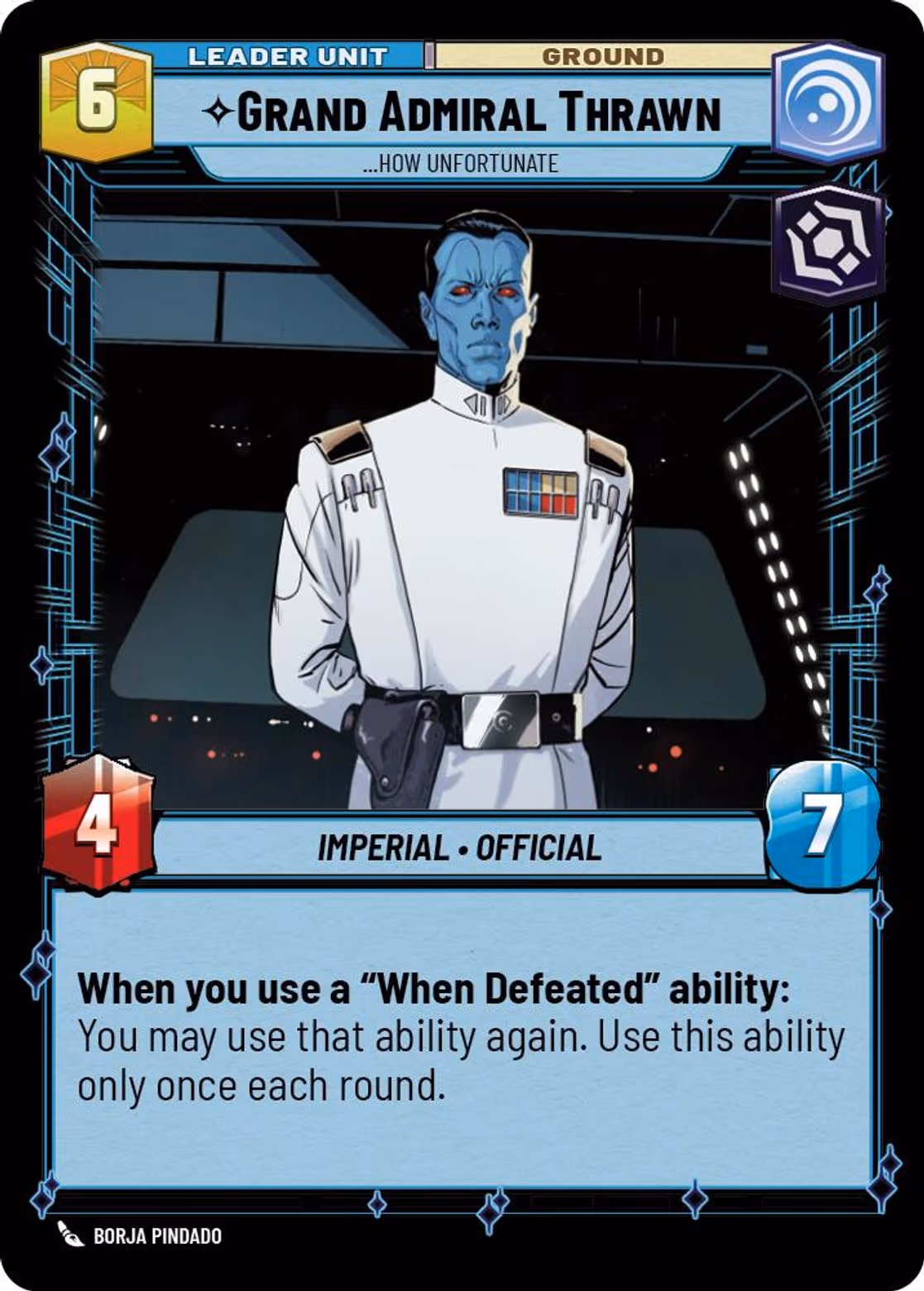 Grand Admiral Thrawn - ...How Unfortunate JTL-002 Star Wars Unlimited card (back face)