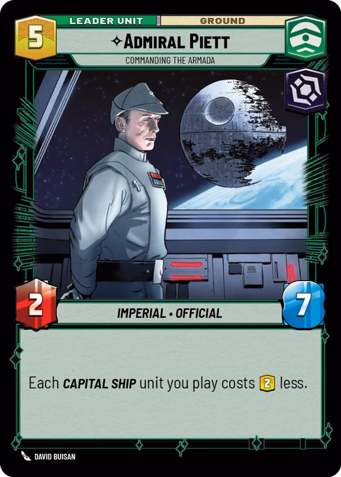 Admiral Piett - Commanding the Armada JTL-005 Star Wars Unlimited card (back face)