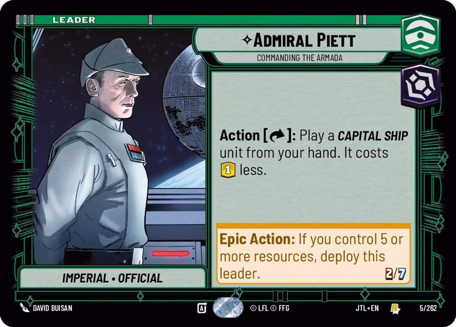 Admiral Piett - Commanding the Armada JTL-005 Star Wars Unlimited card