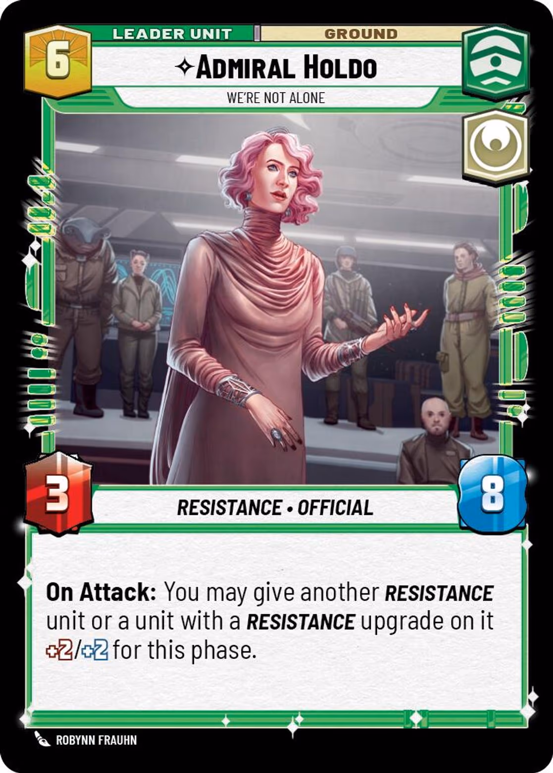 Admiral Holdo - We're Not Alone JTL-007 Star Wars Unlimited card (back face)