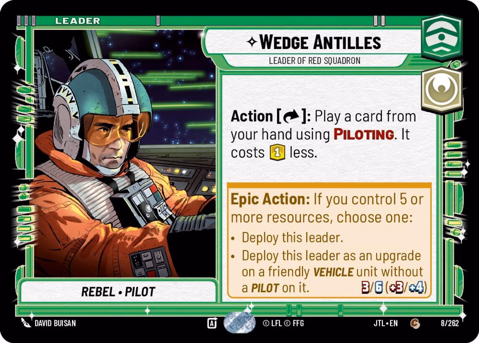 Wedge Antilles - Leader of Red Squadron JTL-008 Star Wars Unlimited card