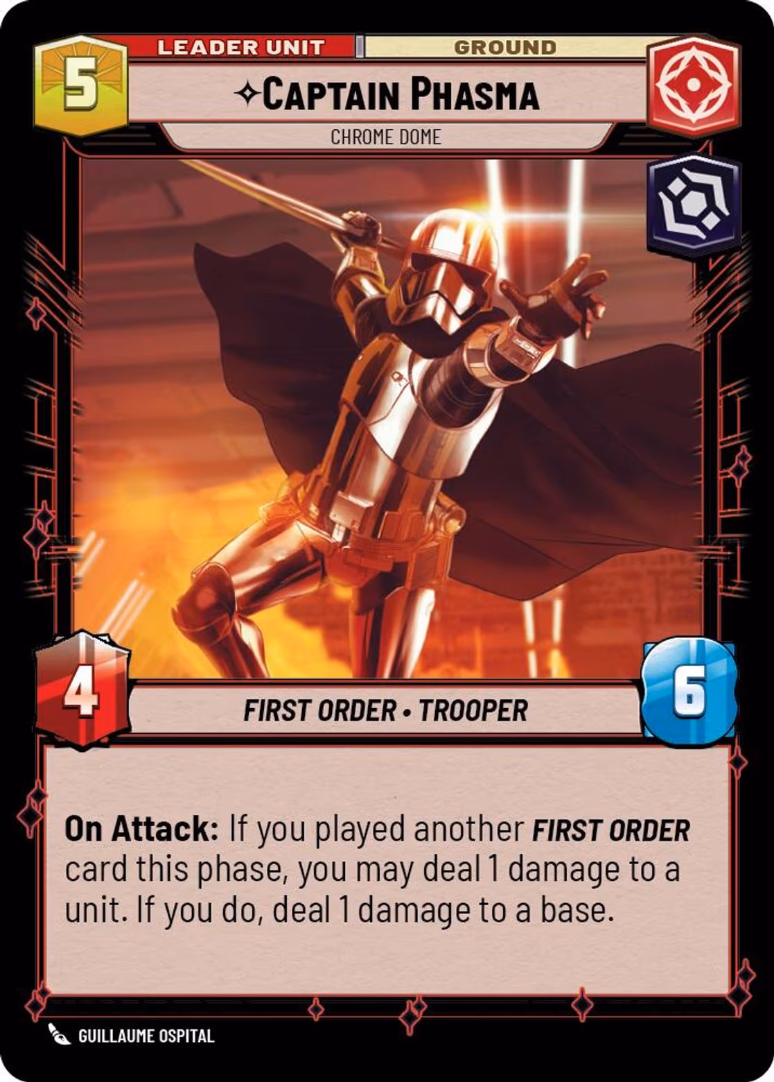 Captain Phasma - Chrome Dome JTL-010 Star Wars Unlimited card (back face)