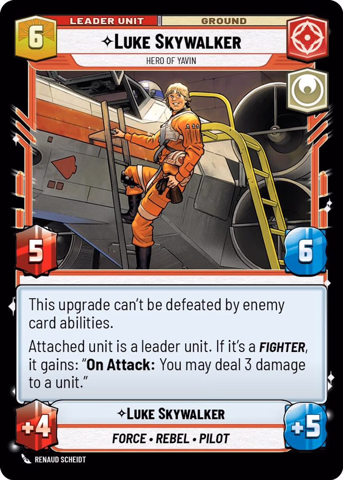 Luke Skywalker - Hero of Yavin JTL-012 Star Wars Unlimited card (back face)