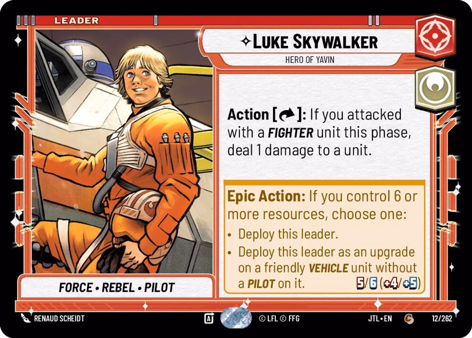 Luke Skywalker - Hero of Yavin JTL-012 Star Wars Unlimited card