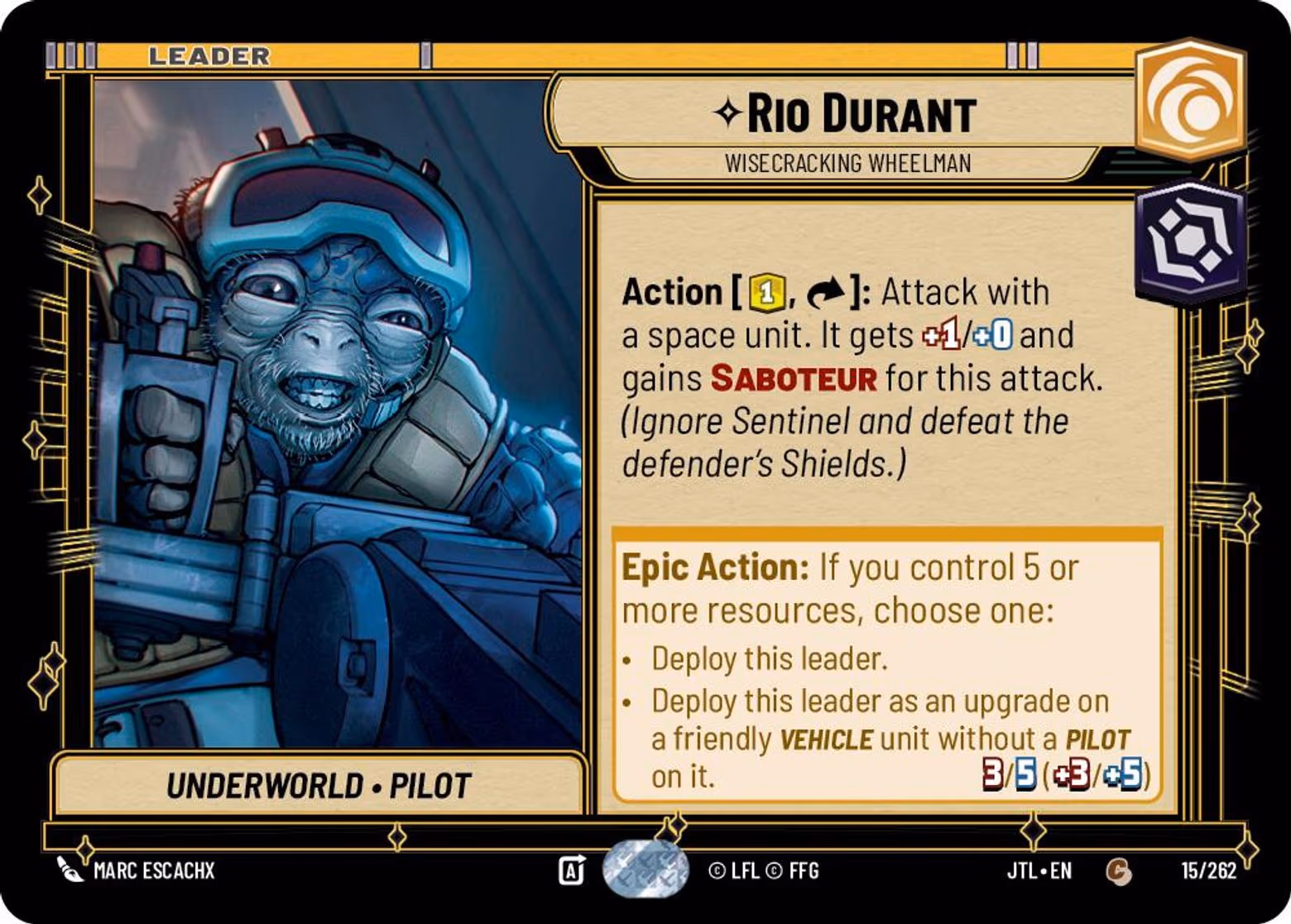 Rio Durant - Wisecracking Wheelman JTL-015 Star Wars Unlimited card