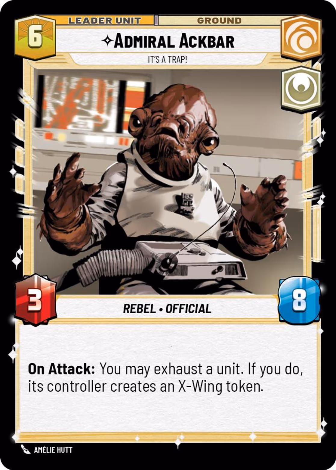 Admiral Ackbar - It's A Trap! JTL-016 Star Wars Unlimited card (back face)