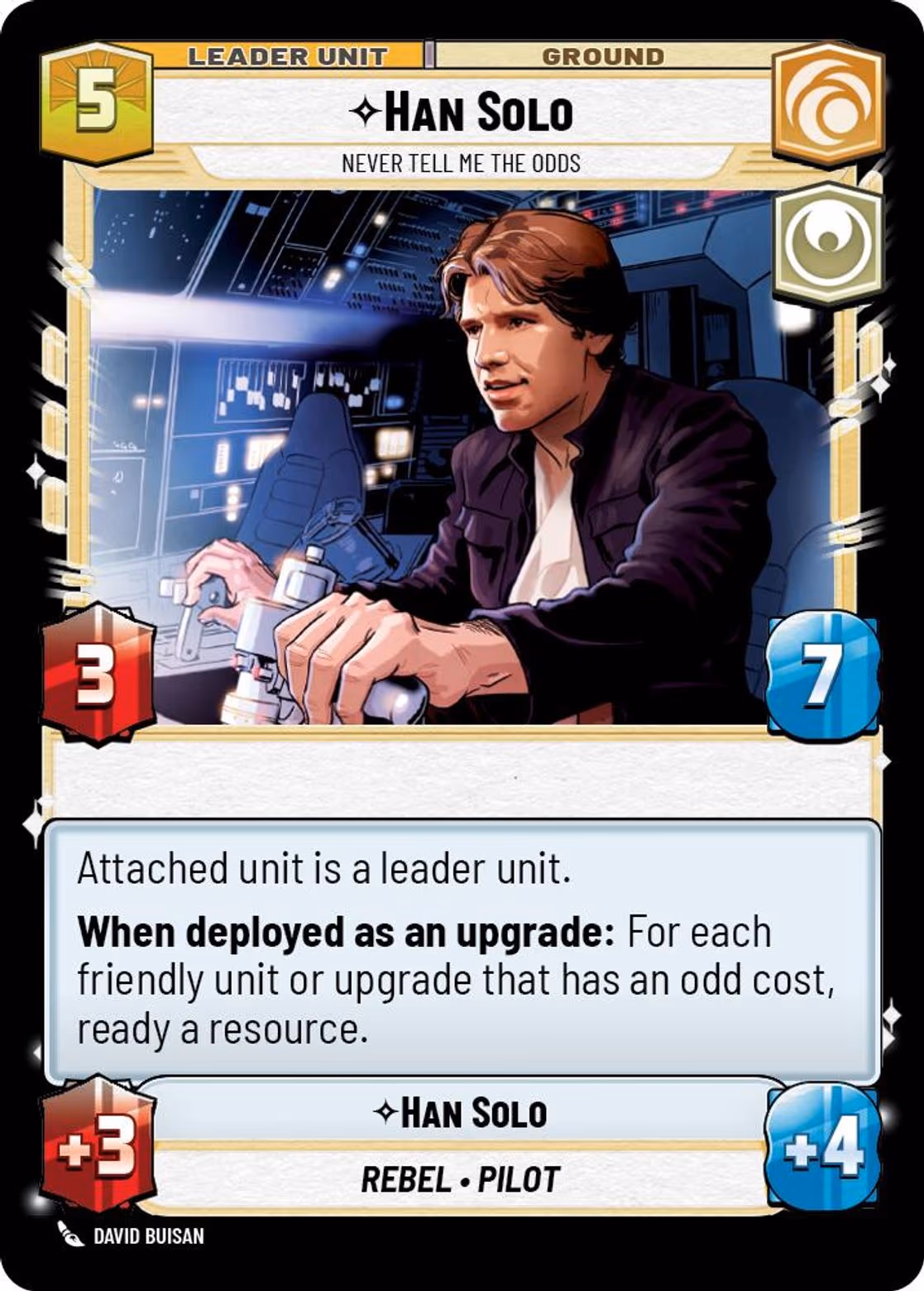 Han Solo - Never Tell Me the Odds JTL-017 Star Wars Unlimited card (back face)