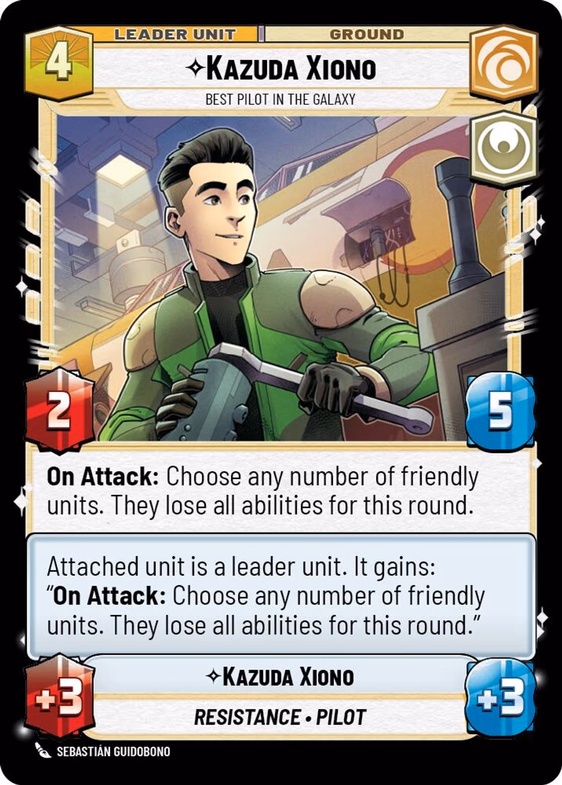 Kazuda Xiono - Best Pilot in the Galaxy JTL-018 Star Wars Unlimited card (back face)