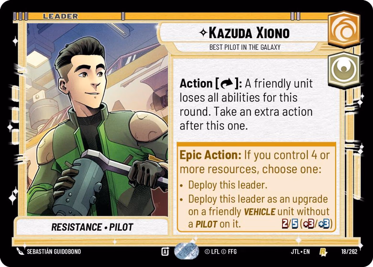Kazuda Xiono - Best Pilot in the Galaxy JTL-018 Star Wars Unlimited card