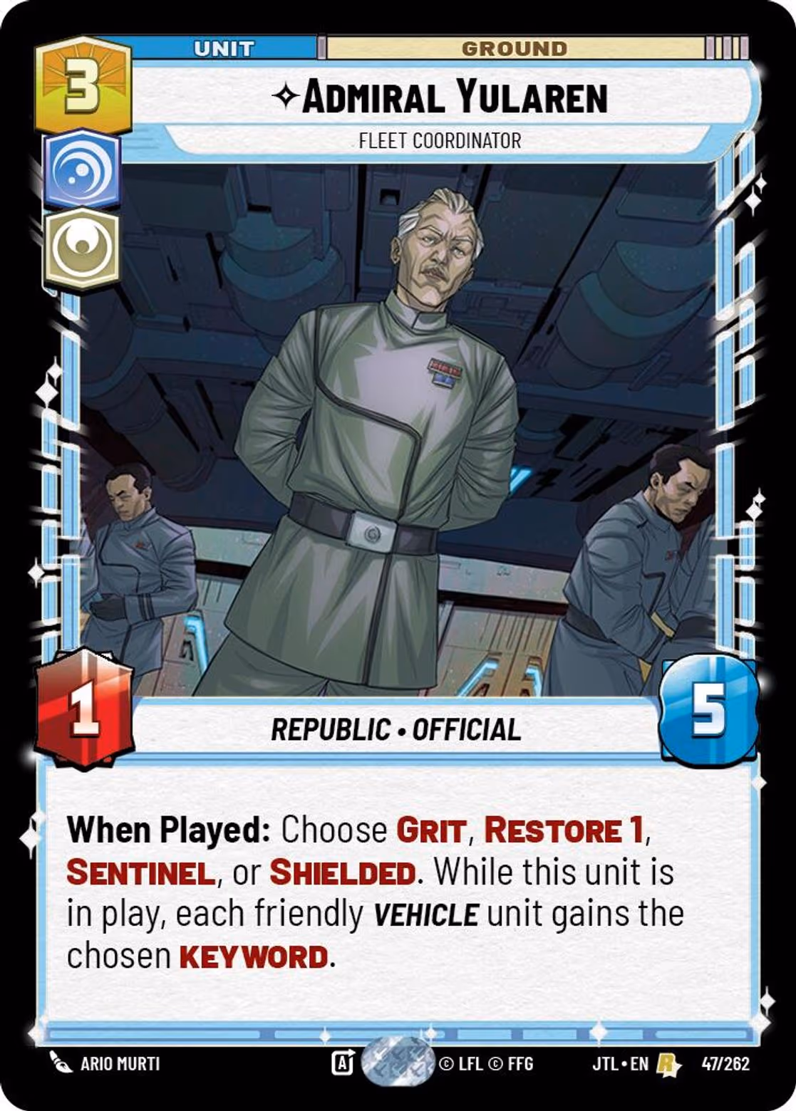 Admiral Yularen - Fleet Coordinator JTL-047 Star Wars Unlimited card