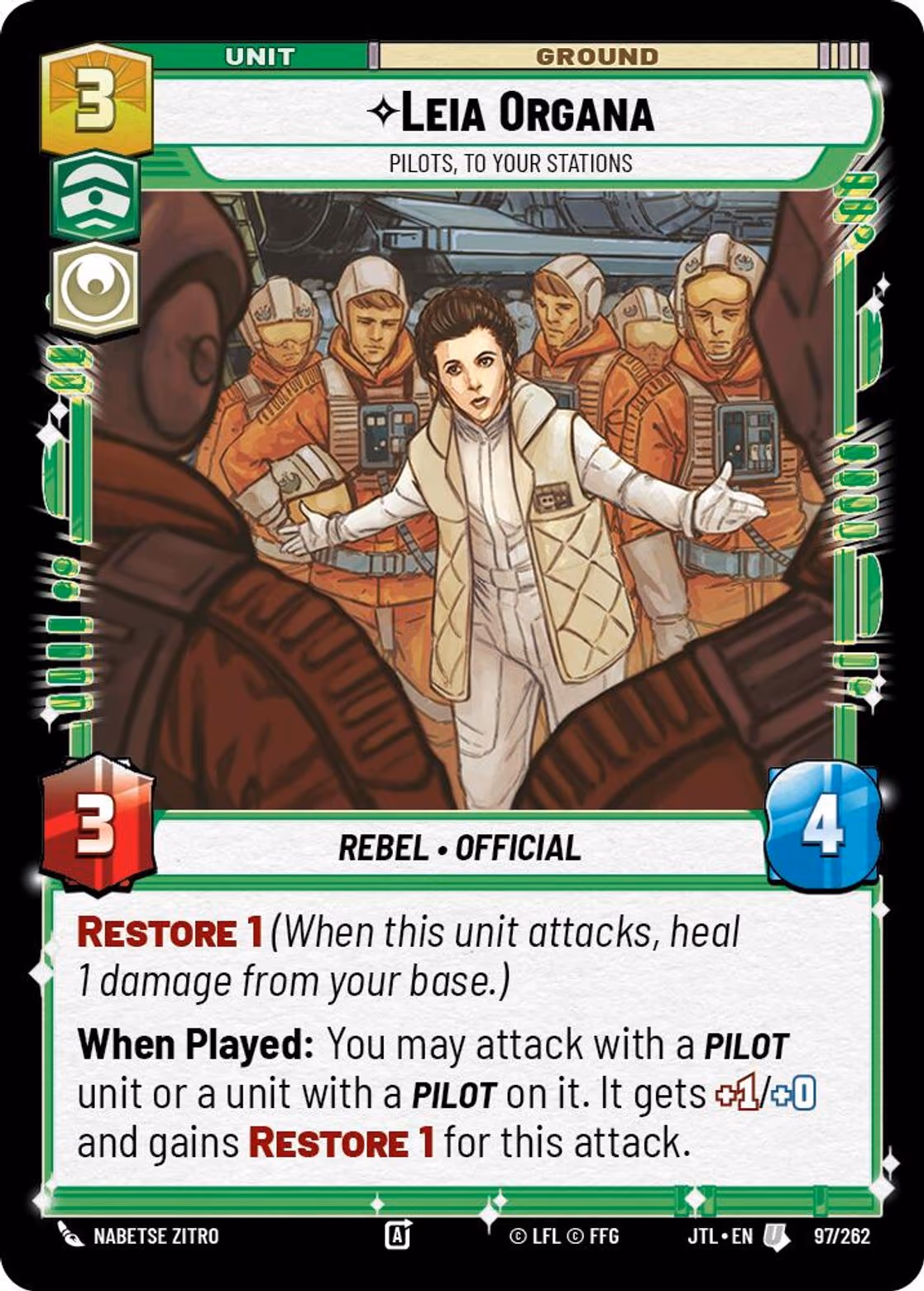 Leia Organa - Pilots, To Your Stations JTL-097 Star Wars Unlimited card