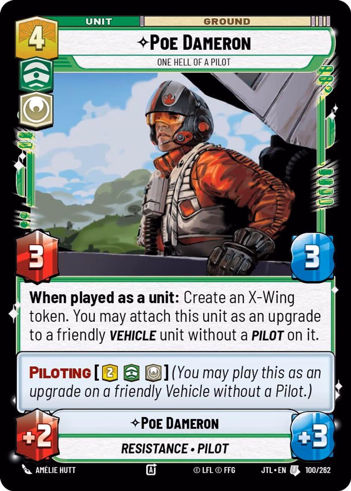 Poe Dameron - One Hell of a a Pilot JTL-100 Star Wars Unlimited card