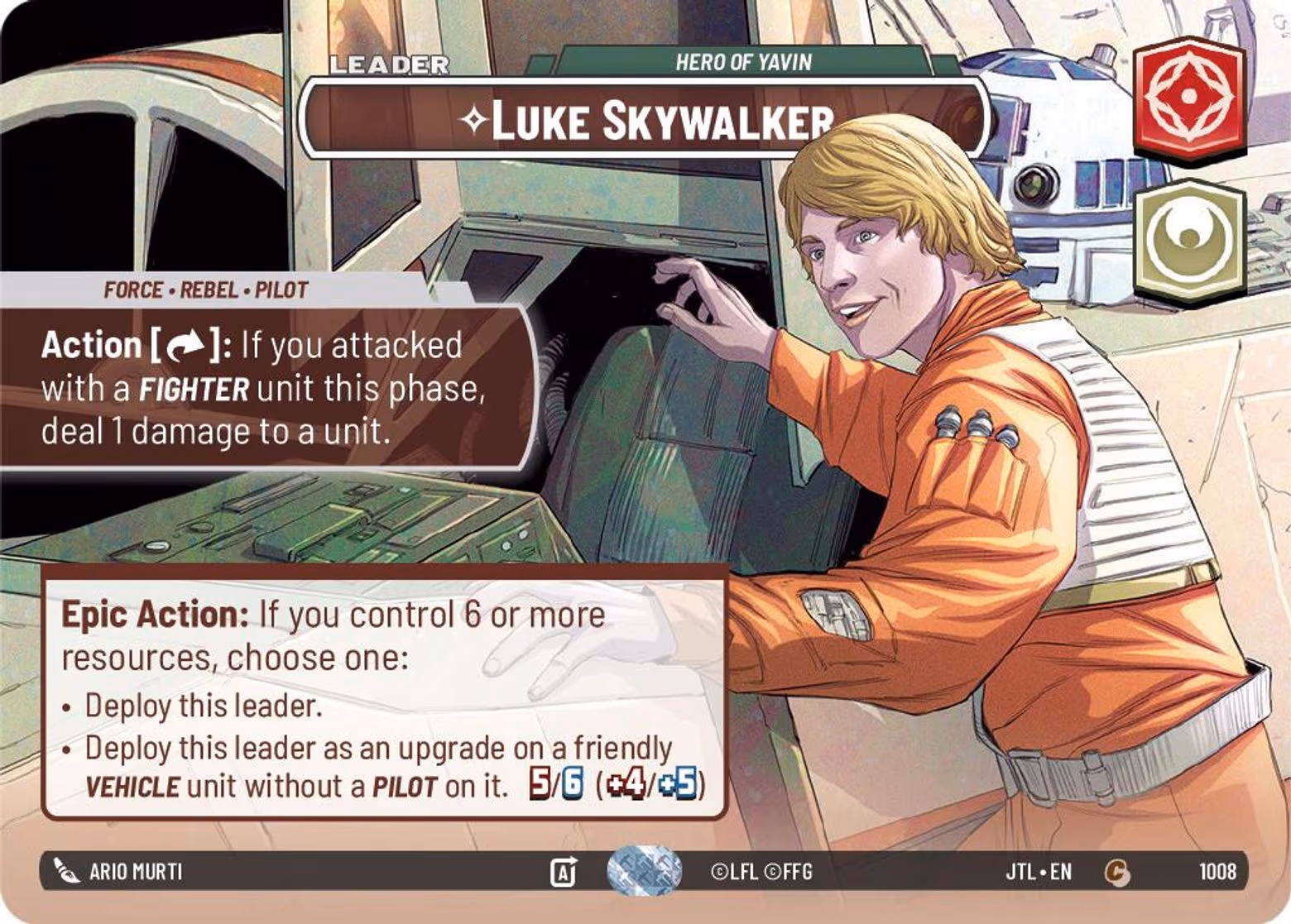 Luke Skywalker - Hero of Yavin JTL-1008 Showcase Star Wars Unlimited card