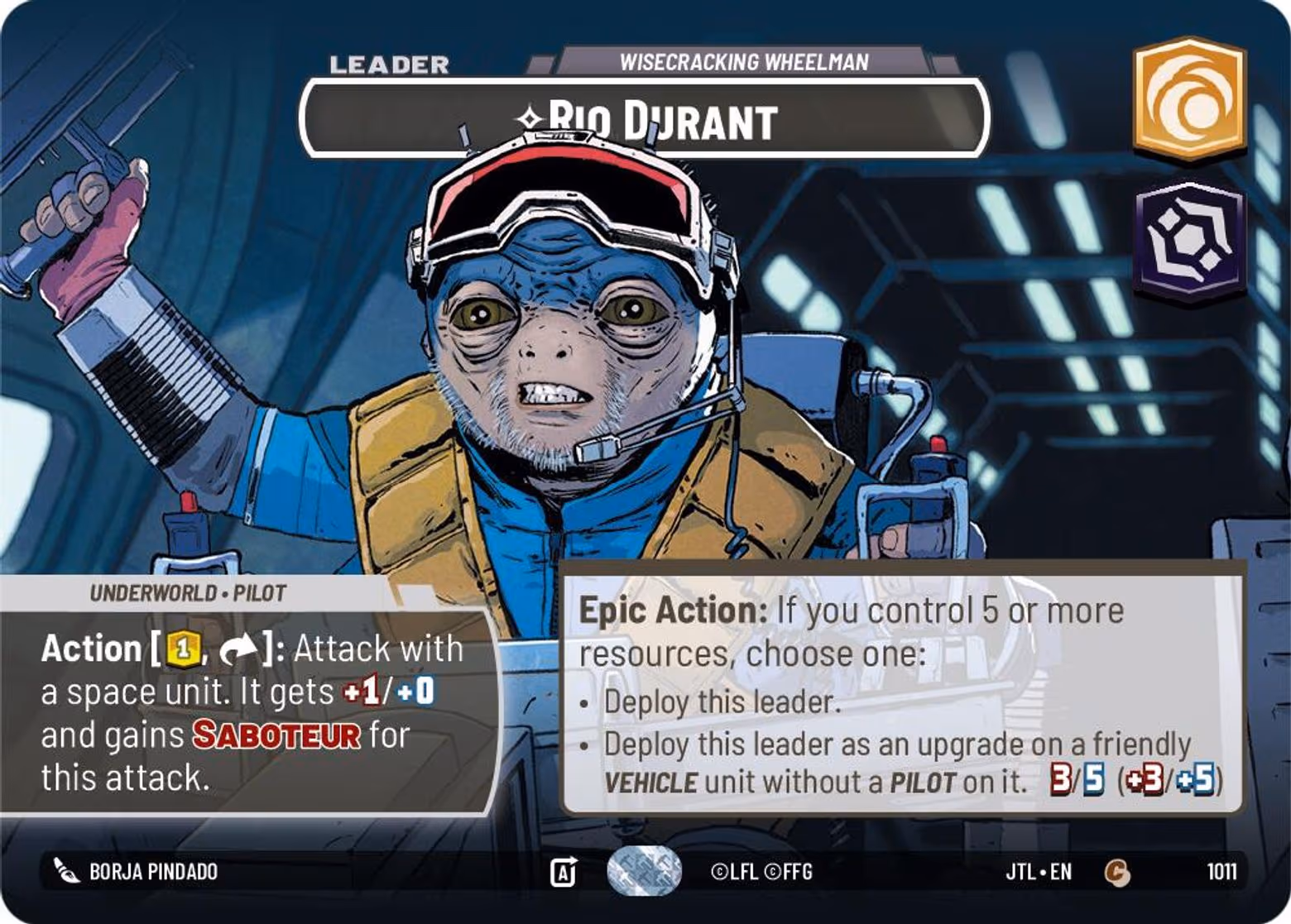 Rio Durant - Wisecracking Wheelman JTL-1011 Showcase Star Wars Unlimited card