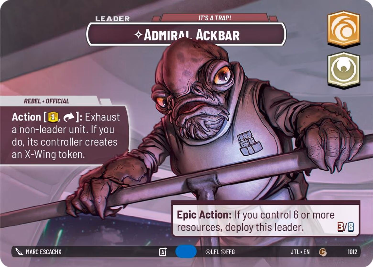 Admiral Ackbar - It's A Trap! JTL-1012 Showcase Star Wars Unlimited card