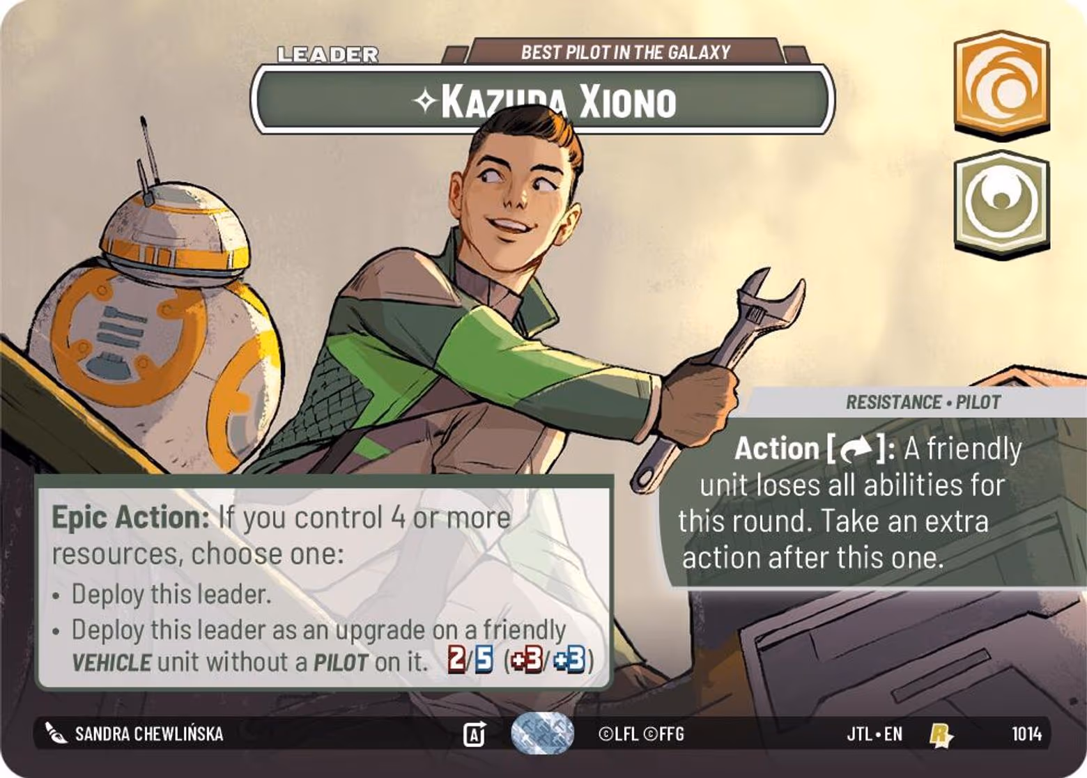 Kazuda Xiono - Best Pilot in the Galaxy JTL-1014 Showcase Star Wars Unlimited card