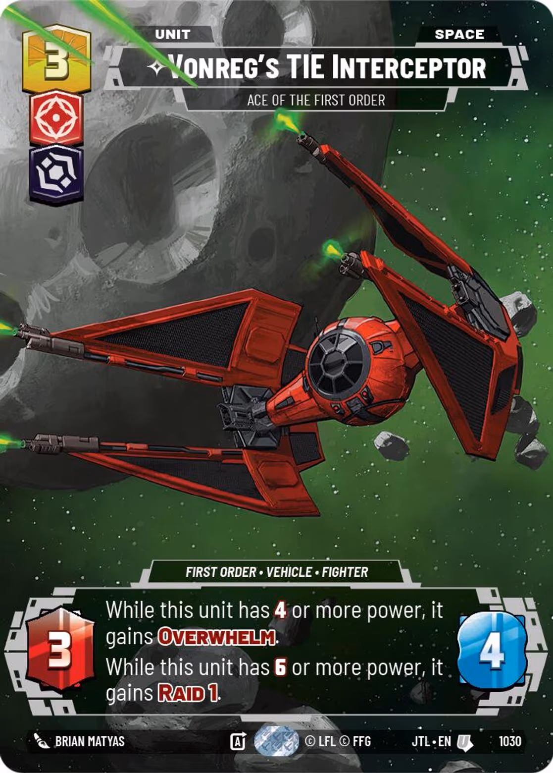 Vonreg's TIE Interceptor - Ace of the First Order JTL-1030 Prestige Star Wars Unlimited card