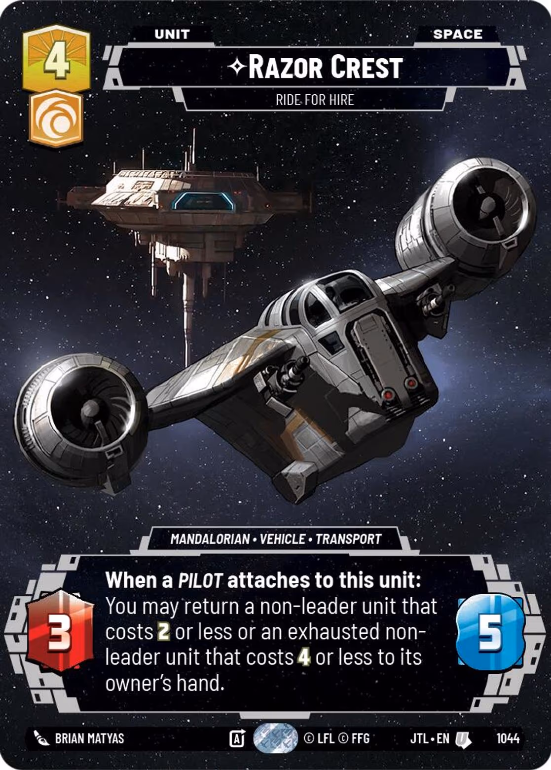 Razor Crest - Ride For Hire JTL-1044 Prestige Star Wars Unlimited card