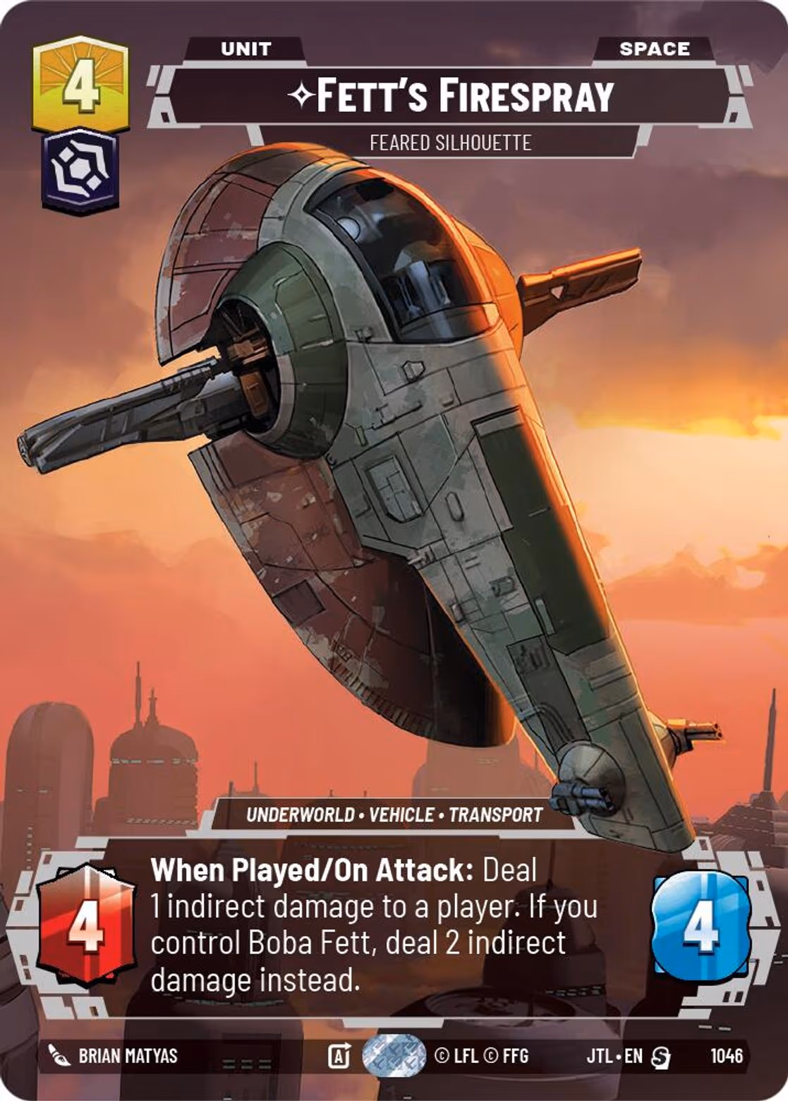 Fett's Firespray - Feared Silhouette JTL-1046 Prestige Star Wars Unlimited card